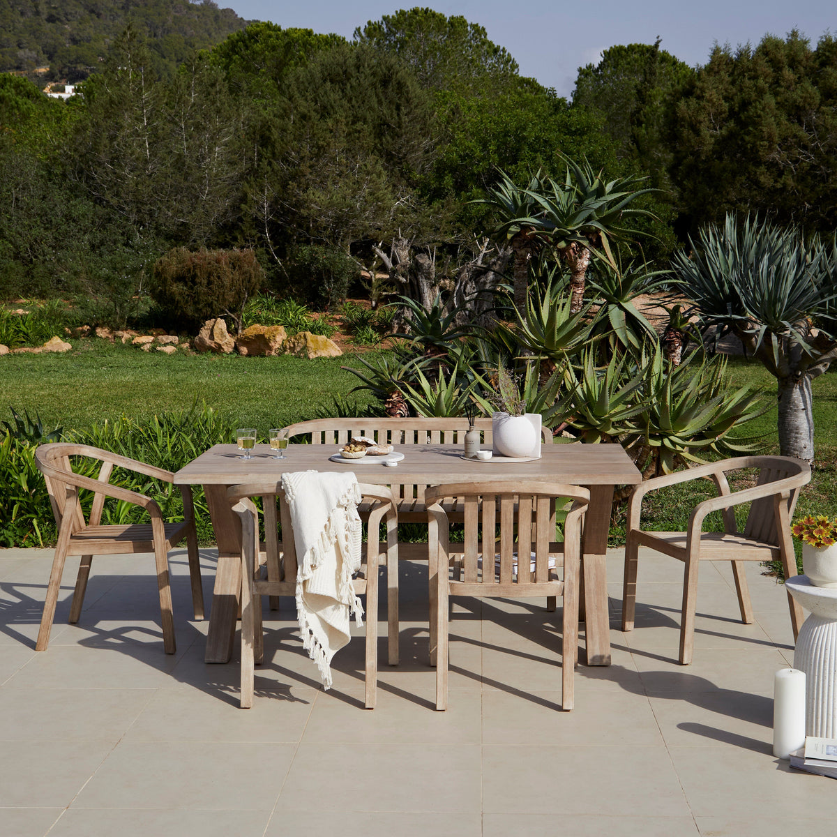 Charlotte 6 Seater Wooden Garden Dining Set with 4 Shiro Chairs & Bench
- Laura James