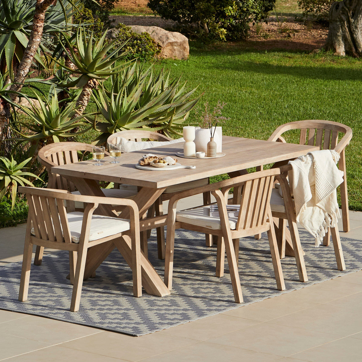 Charlotte 6 Seater Wooden Garden Dining Set with 6 Shiro Cushioned Chairs - Laura James