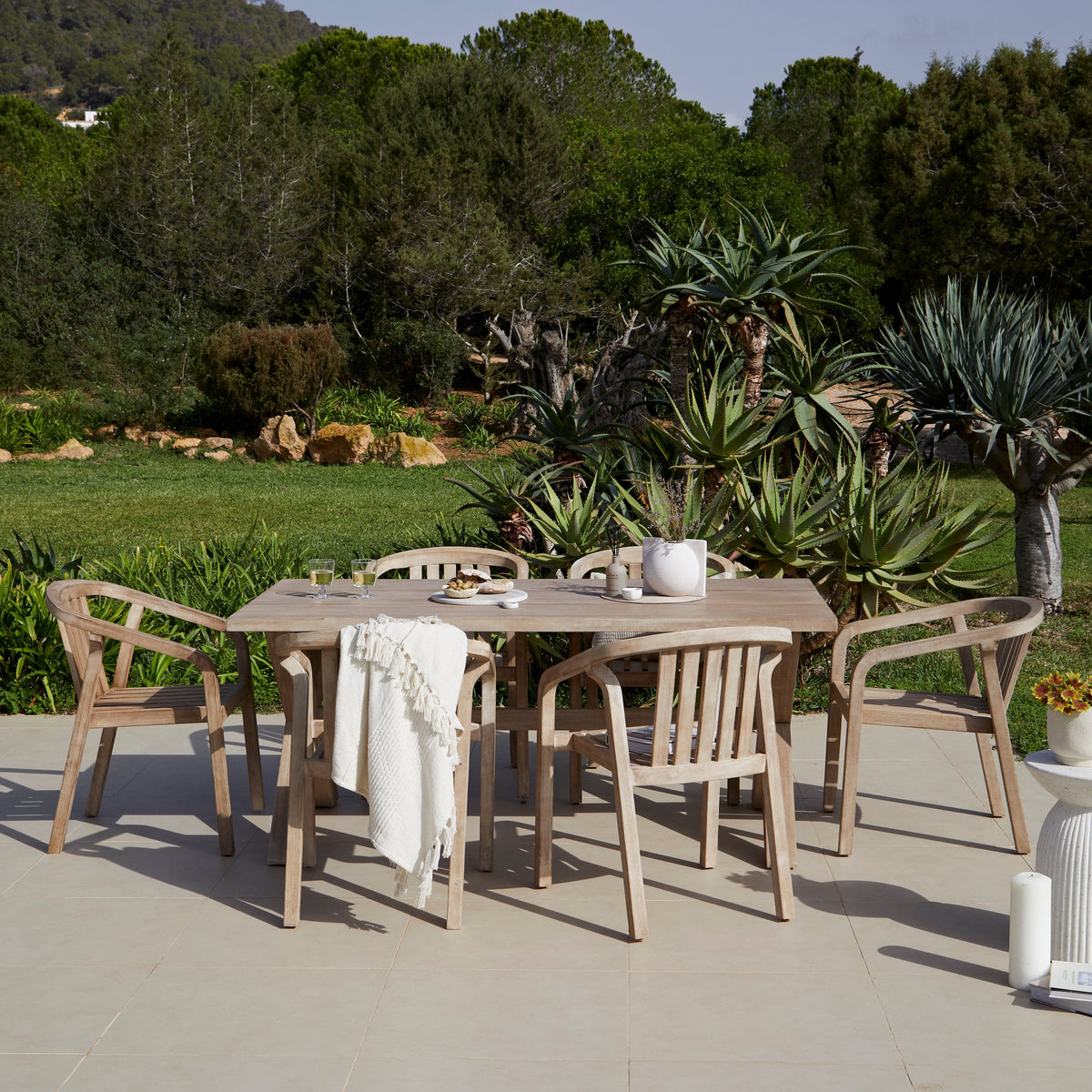Charlotte 6 Seater Wooden Garden Dining Set with 6 Shiro Chairs - Laura James