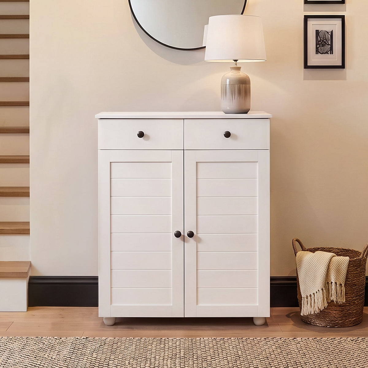 Ascot Shoe Cabinet - White Storage Cupboard