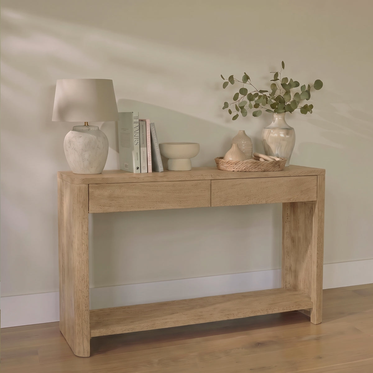 Asha 120cm Oval Console Table - Almond Brown Mango Wood