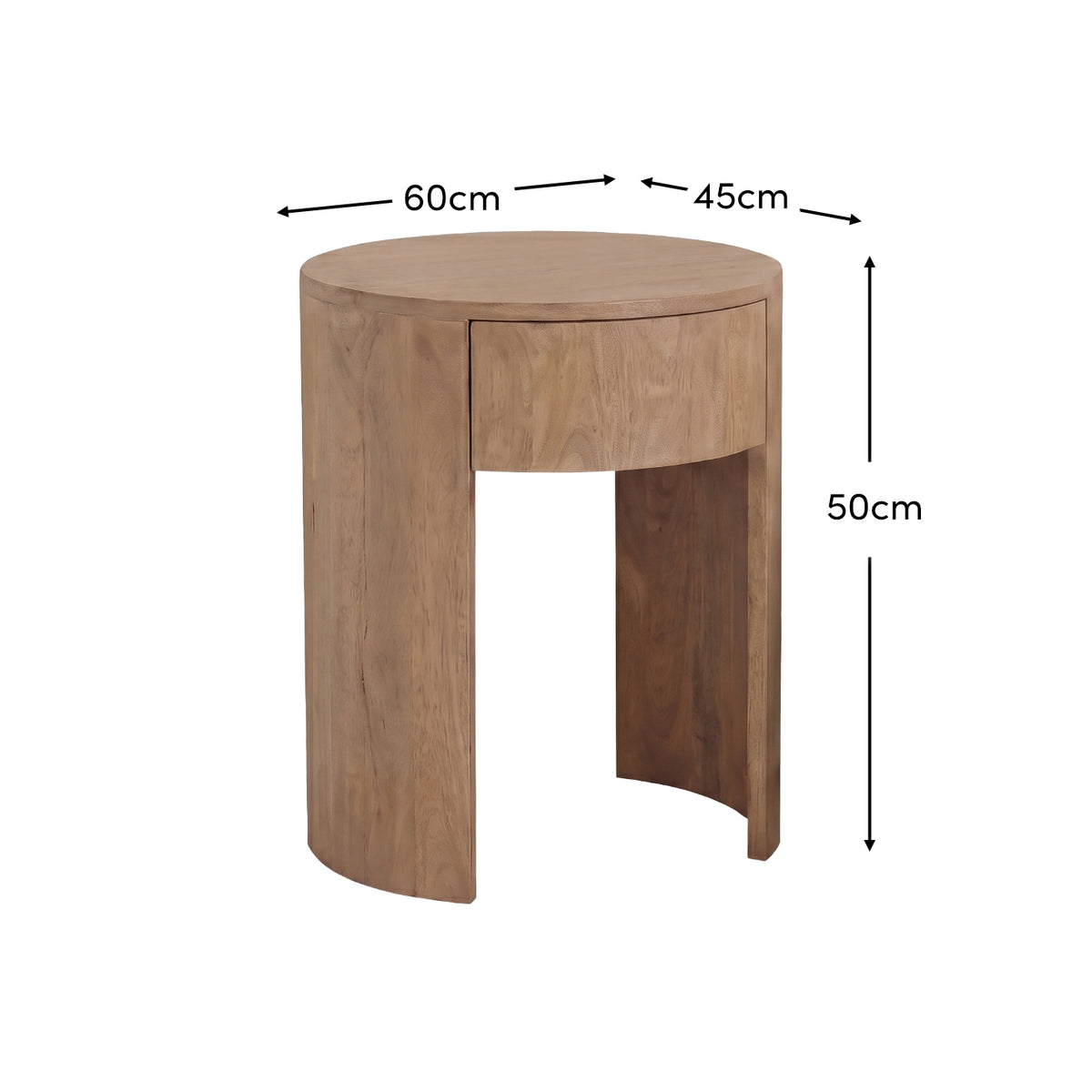 Asha 60cm 1 Drawer Bedside Table - Almond Brown Mango Wood