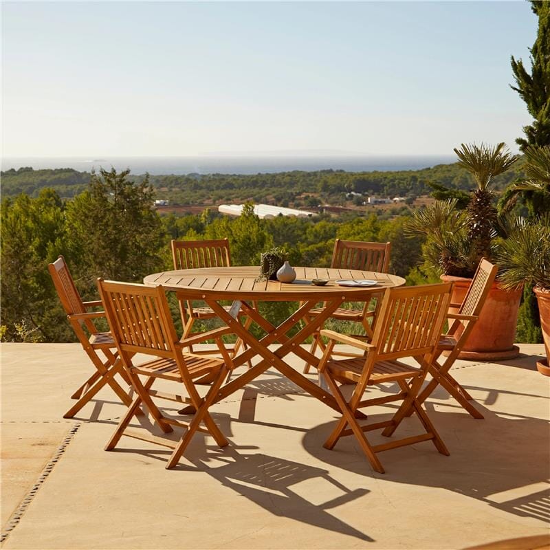 Ashby 6 Seater Round Wooden Garden Dining Set with Arms - 130cm