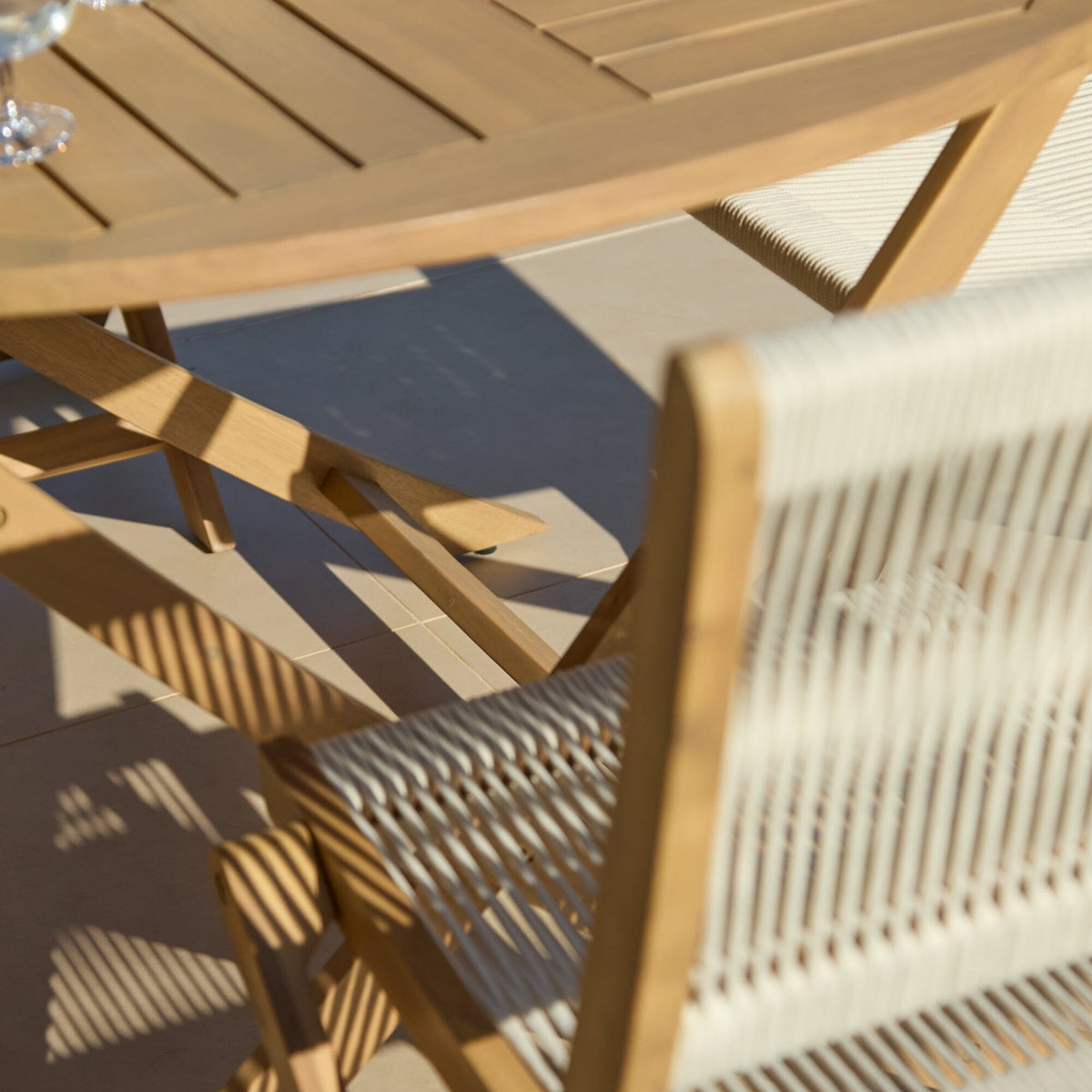 Ashby 6 Seater White Acacia Garden Dining Set with Cove Beige Rope Chairs - 130cm