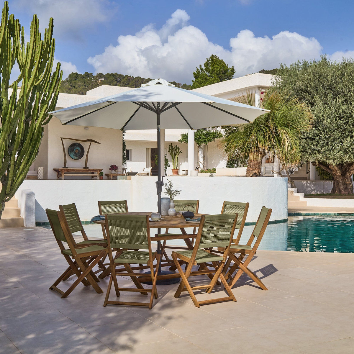 Ashby 8 Seater White Acacia Garden Dining Set with Cove Green Rope Chairs - 160cm - Laura James