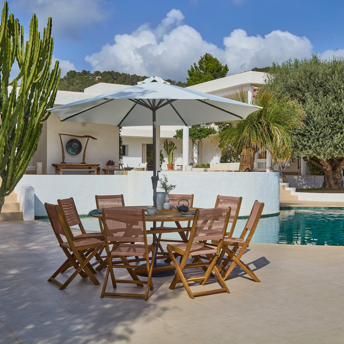 Ashby 8 Seater White Acacia Garden Dining Set with Cove Pink Rope Chairs - 160cm - Laura James