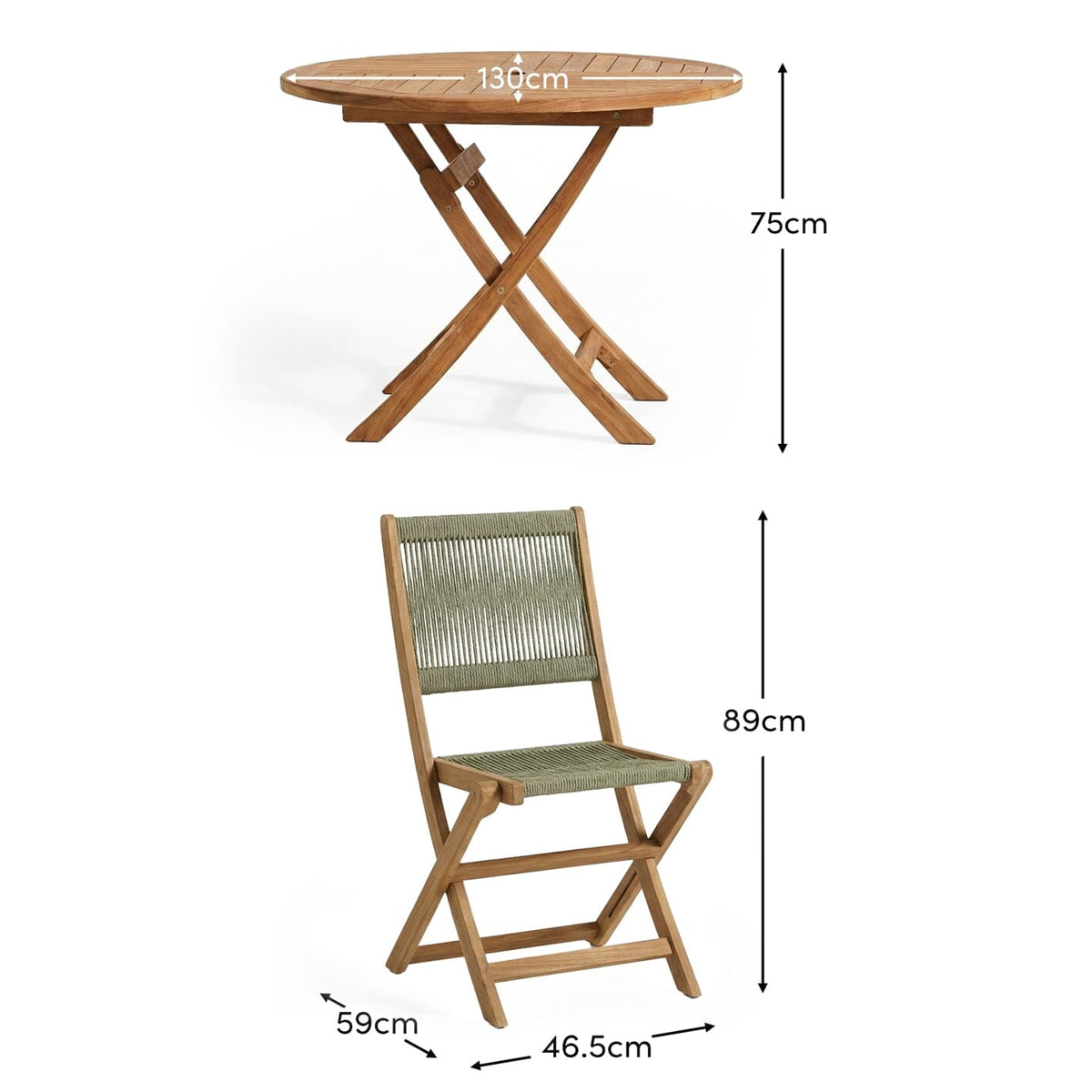 Ashby 4 Seater White Acacia Garden Dining Set with Cove Green Rope Chairs - 130cm - Laura James