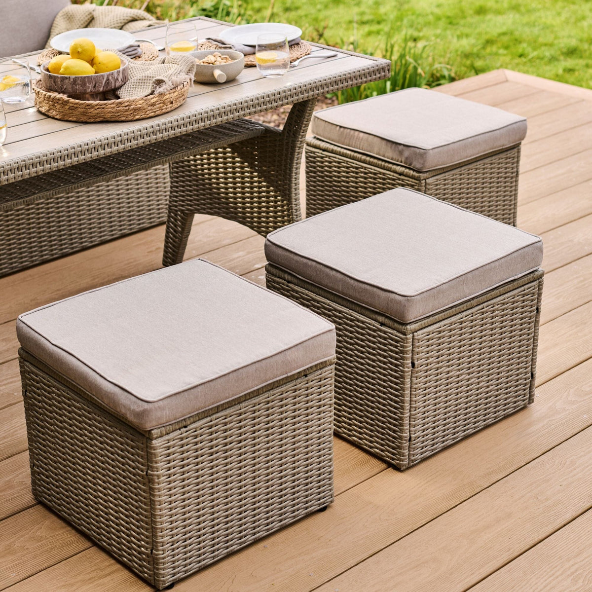 Aston 9 Seater Rattan Garden Corner Dining Set - Light Grey with Polywood Top - Laura James