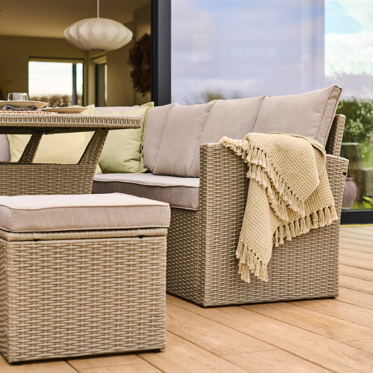 Aston 9 Seater Rattan Garden Corner Dining Set - Light Grey with Polywood Top - Laura James