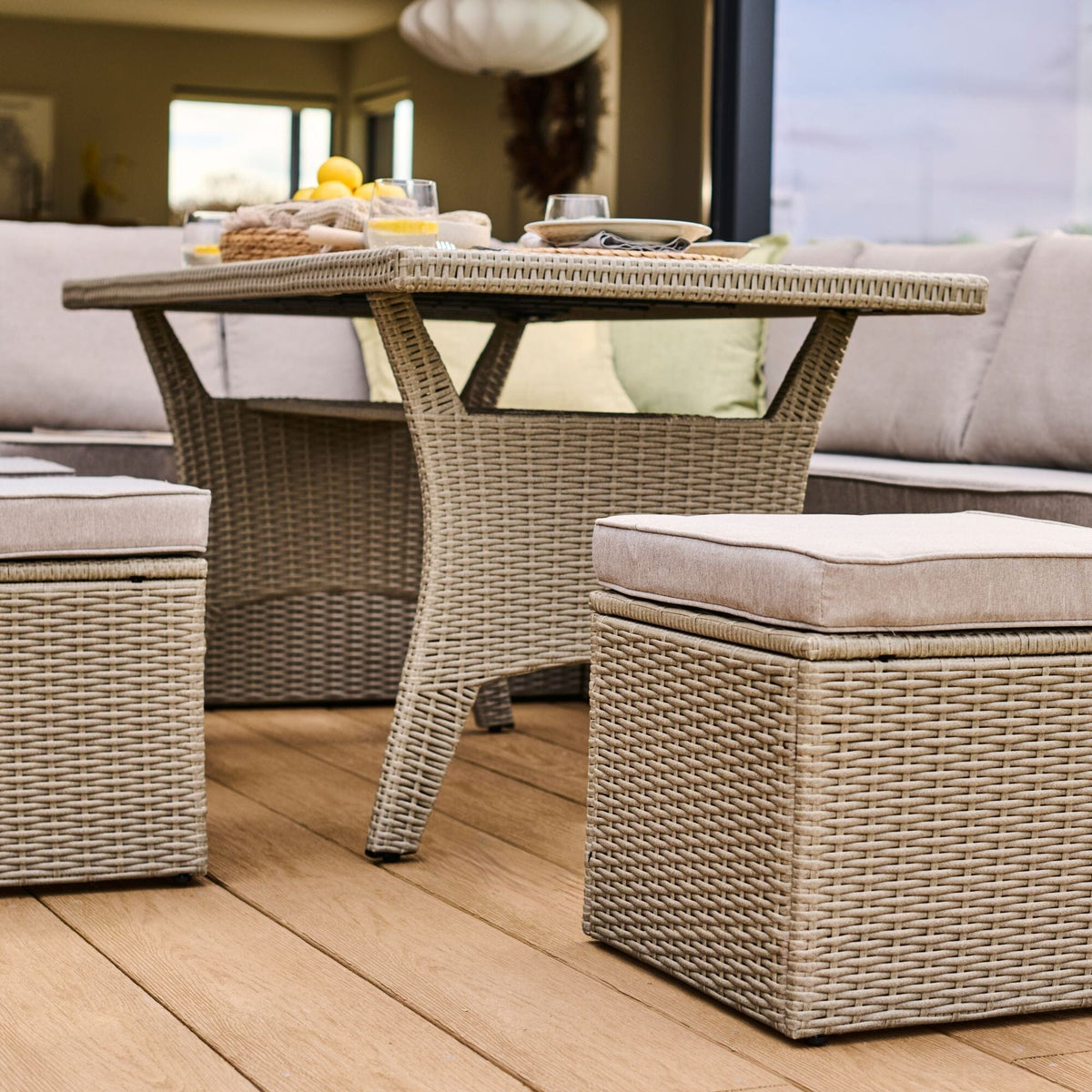 Aston 9 Seater Rattan Garden Corner Dining Set - Light Grey with Polywood Top - Laura James