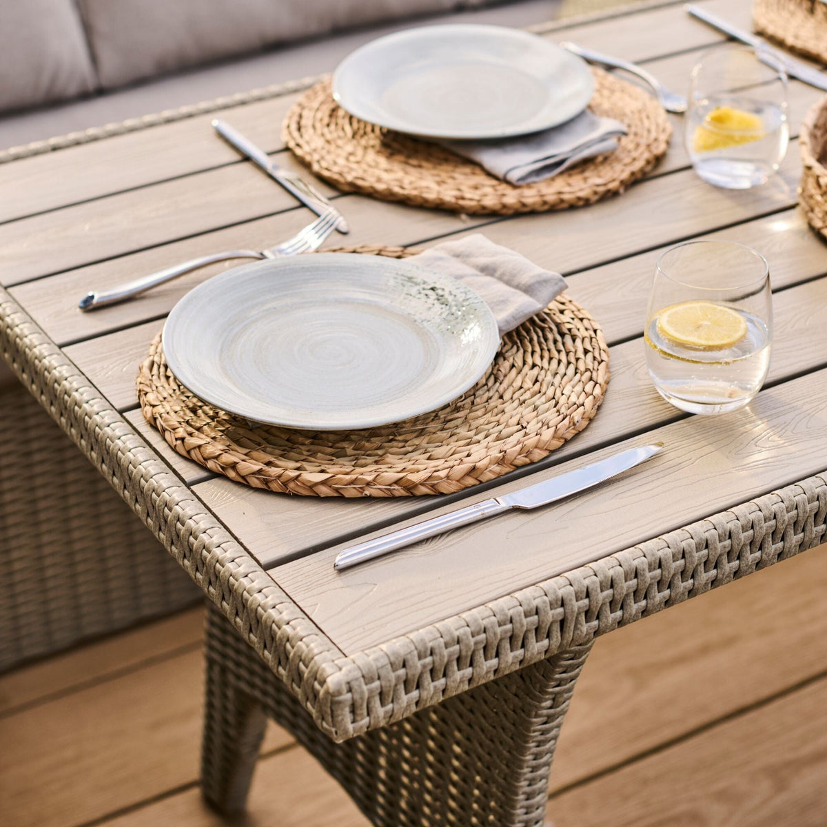 Aston 9 Seater Rattan Garden Corner Dining Set - Light Grey with Polywood Top - Laura James