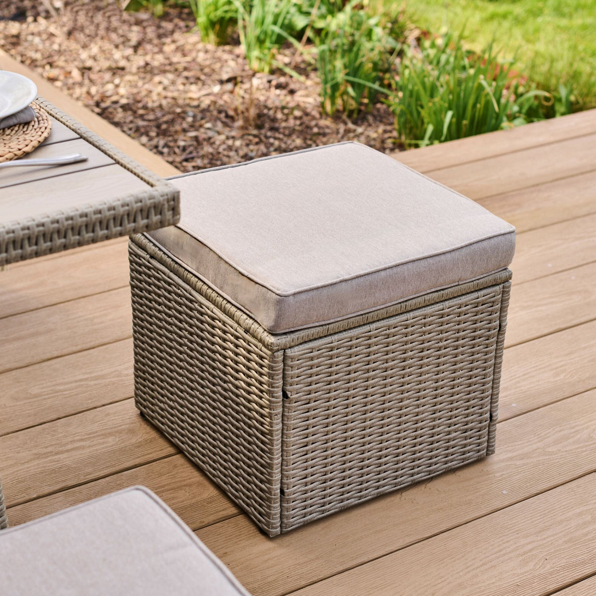 Aston 9 Seater Rattan Garden Corner Dining Set - Light Grey with Polywood Top - Laura James