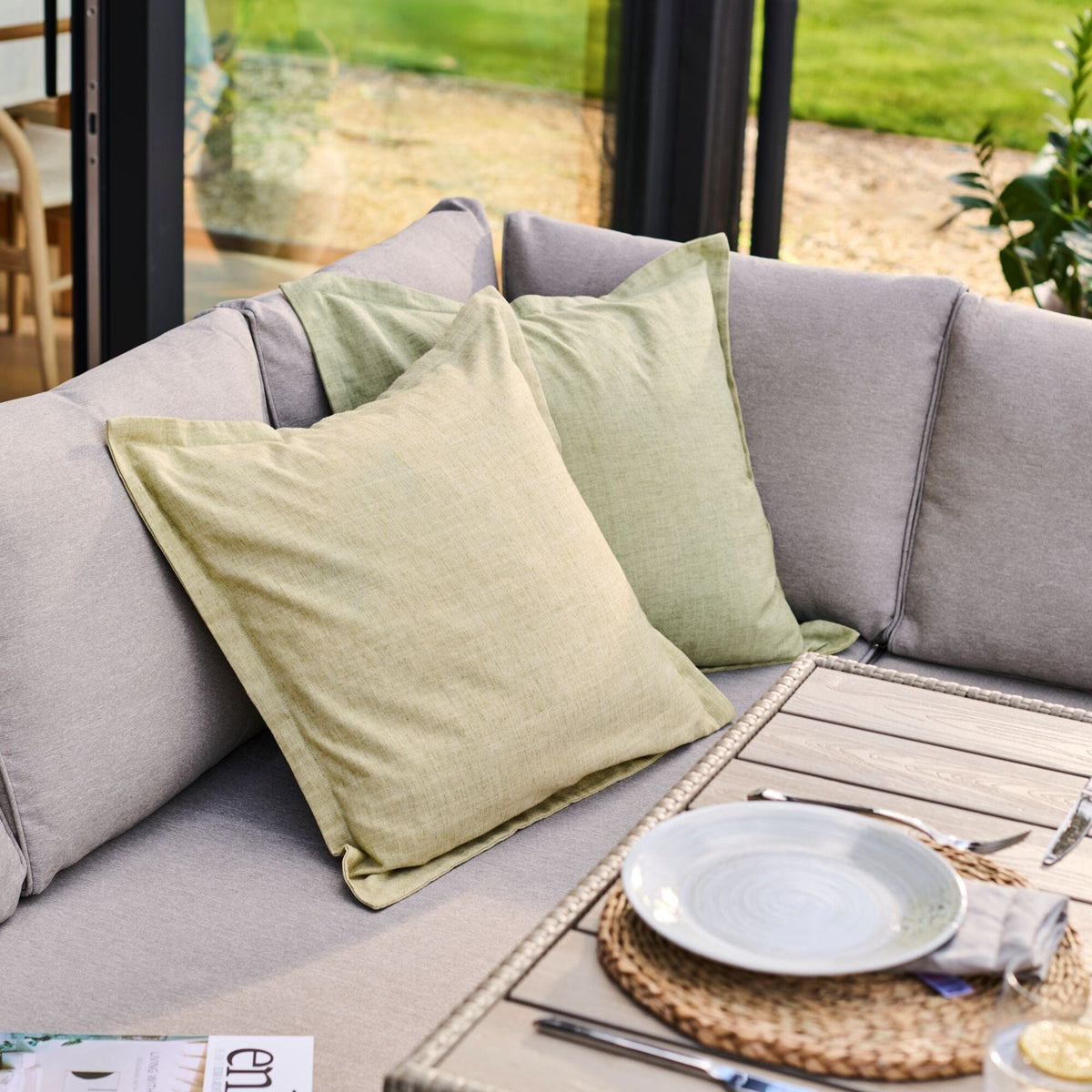 Aston 9 Seater Rattan Garden Corner Dining Set - Light Grey with Polywood Top - Laura James
