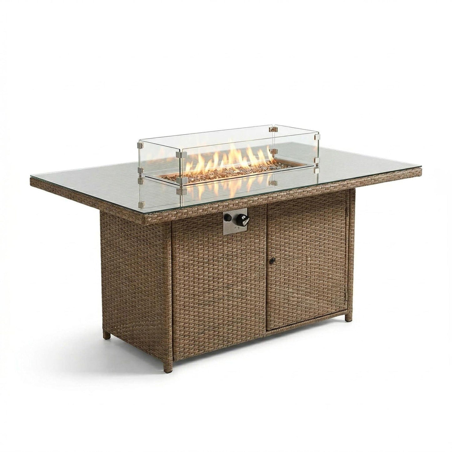 Aston 9 Seater Rattan Garden Corner Sofa Set with Fire Pit - Brown Weave - Laura James