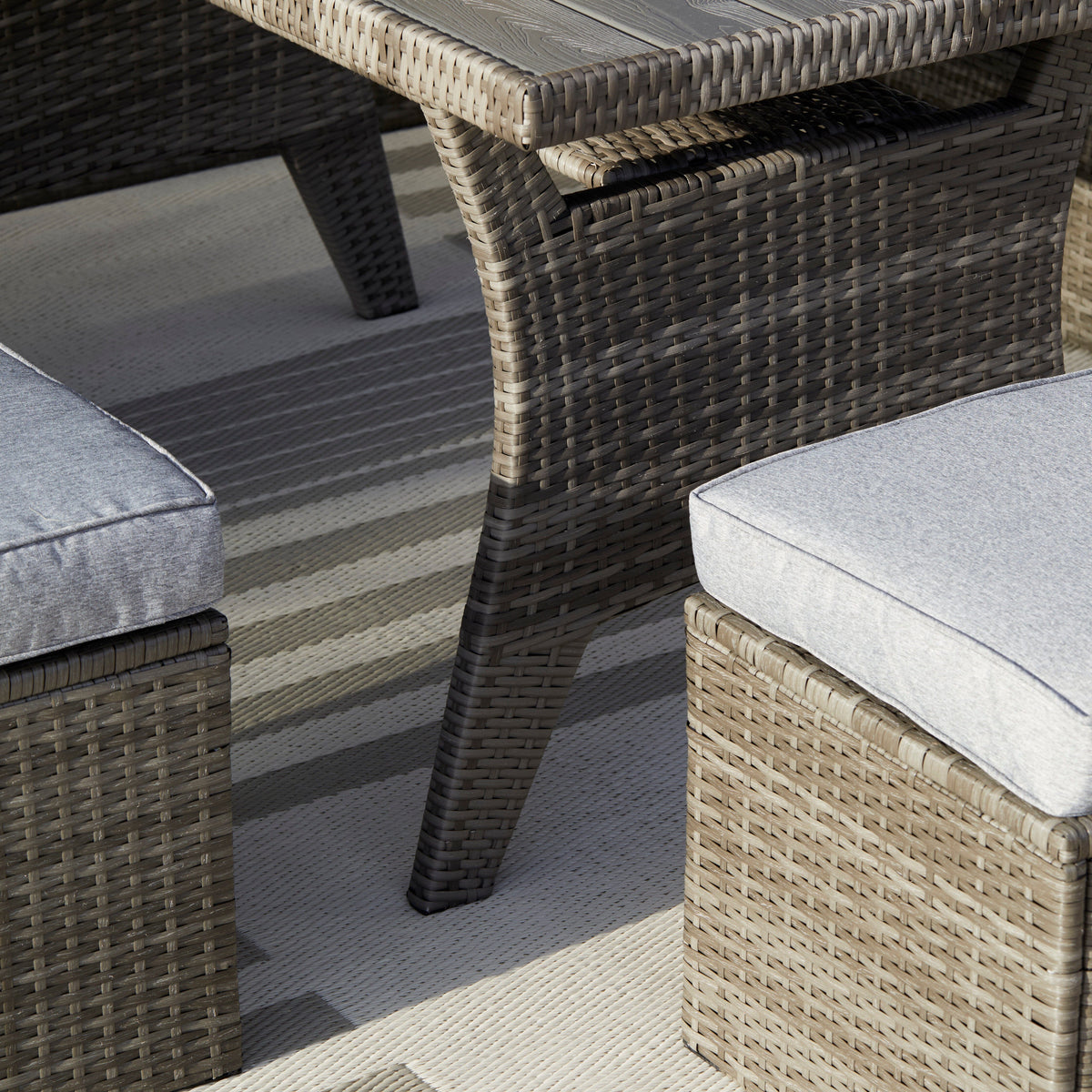 Aston 9 Seater Rattan Corner Sofa Set with Polywood Top - Grey - Laura James