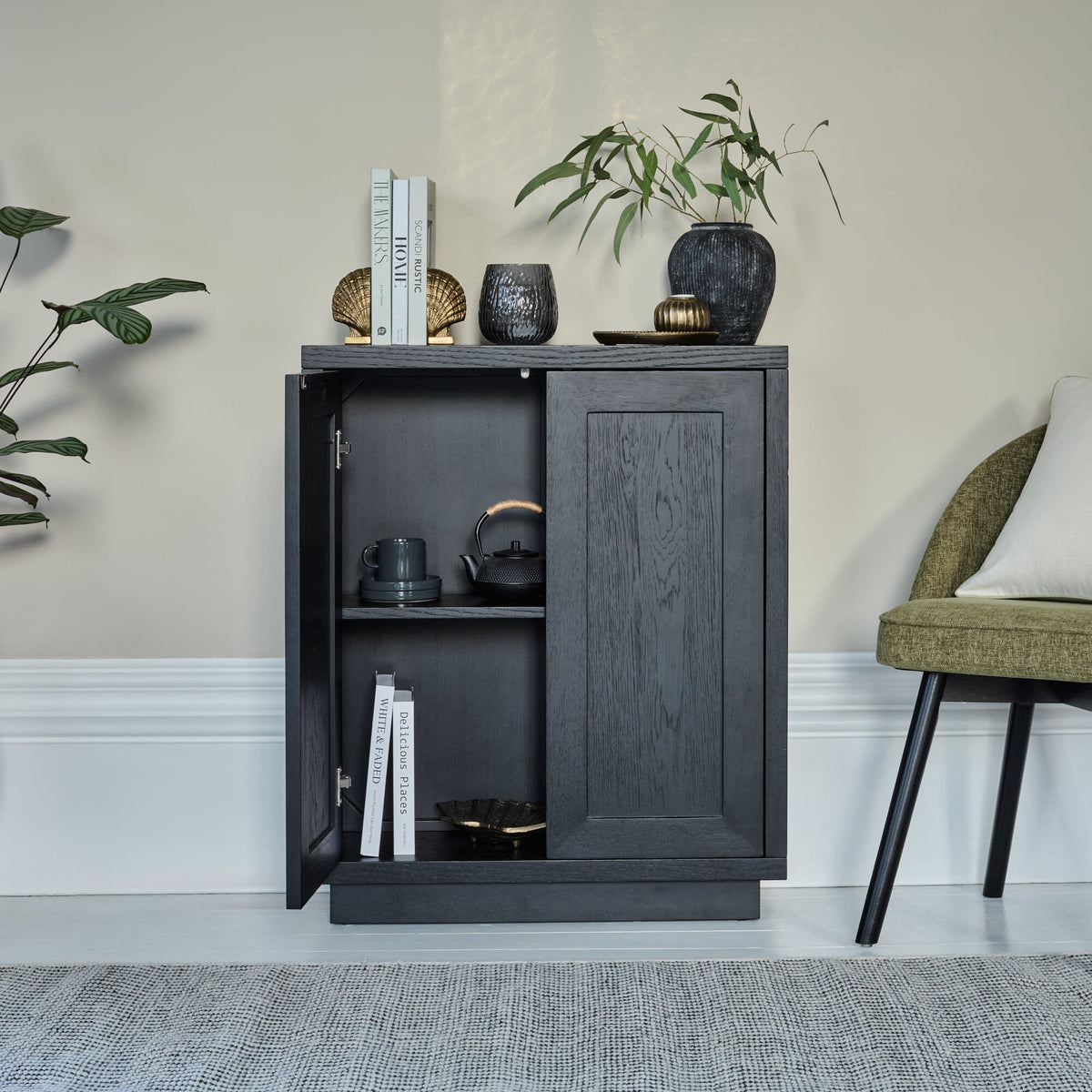 Astrid 2 Door Small Sideboard - Black Oak - Laura James