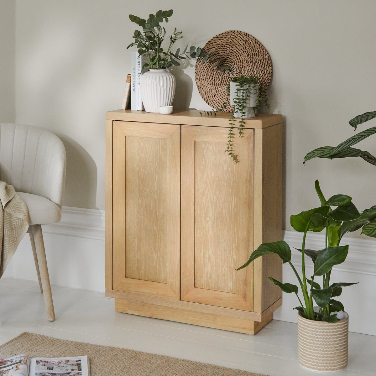 Astrid 2 Door Small Sideboard - Whitewash Oak - Laura James