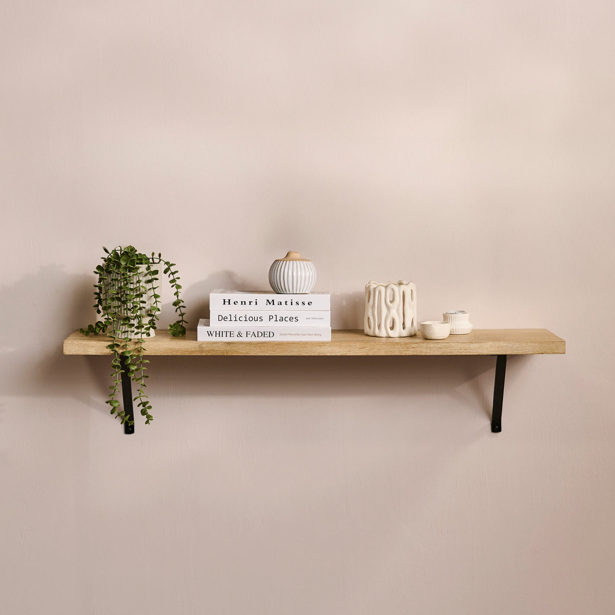 Atlas 100cm Mango Wood Wall Shelf - Whitewash - Laura James