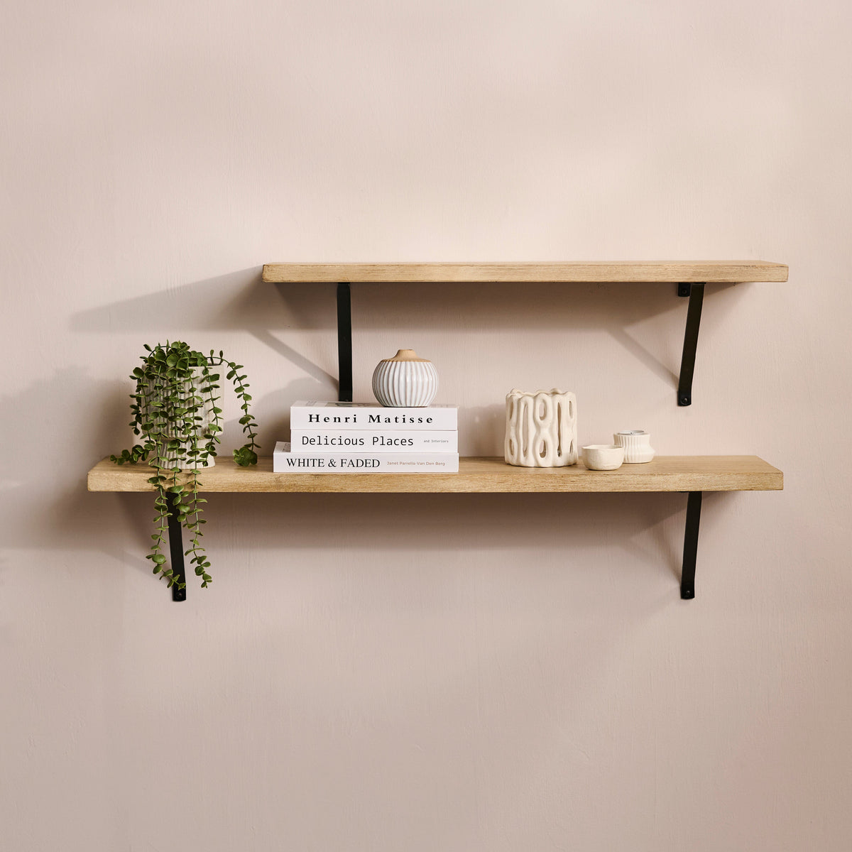 Atlas 100cm Mango Wood Wall Shelf - Whitewash - Laura James