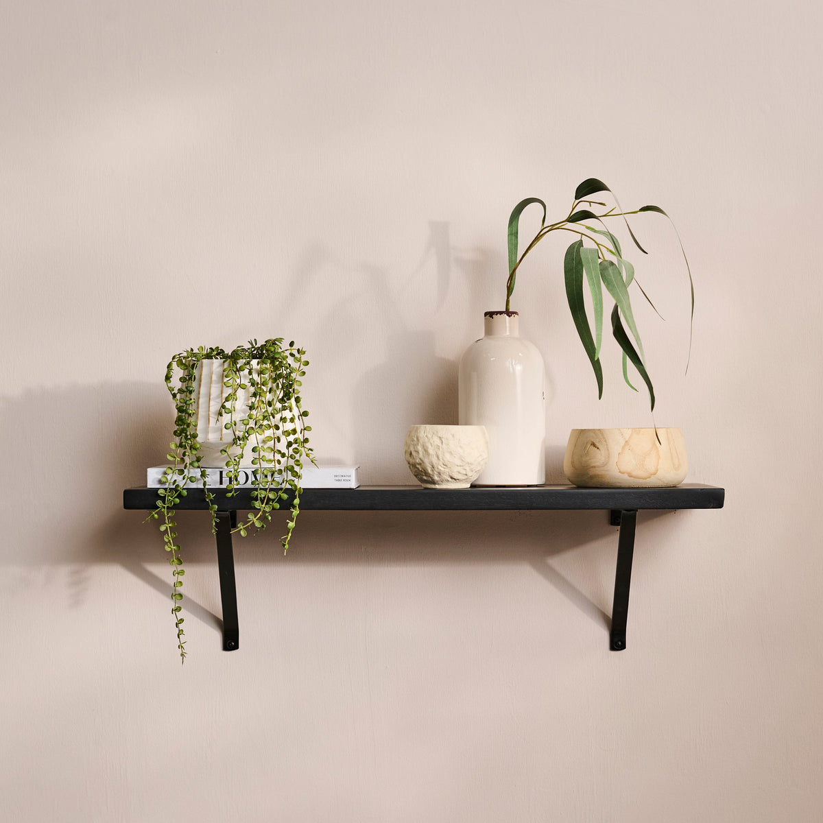 Atlas 100cm Mango Wood Wall Shelf - Jet Black - Laura James