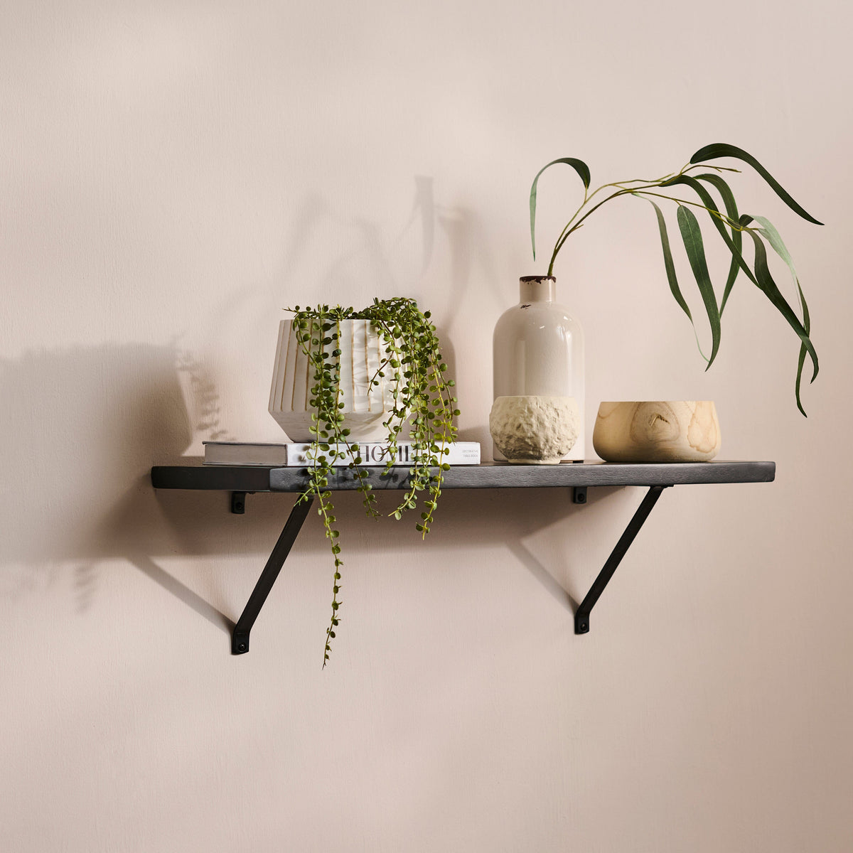 Atlas 75cm Mango Wood Wall Shelf - Jet Black - Laura James