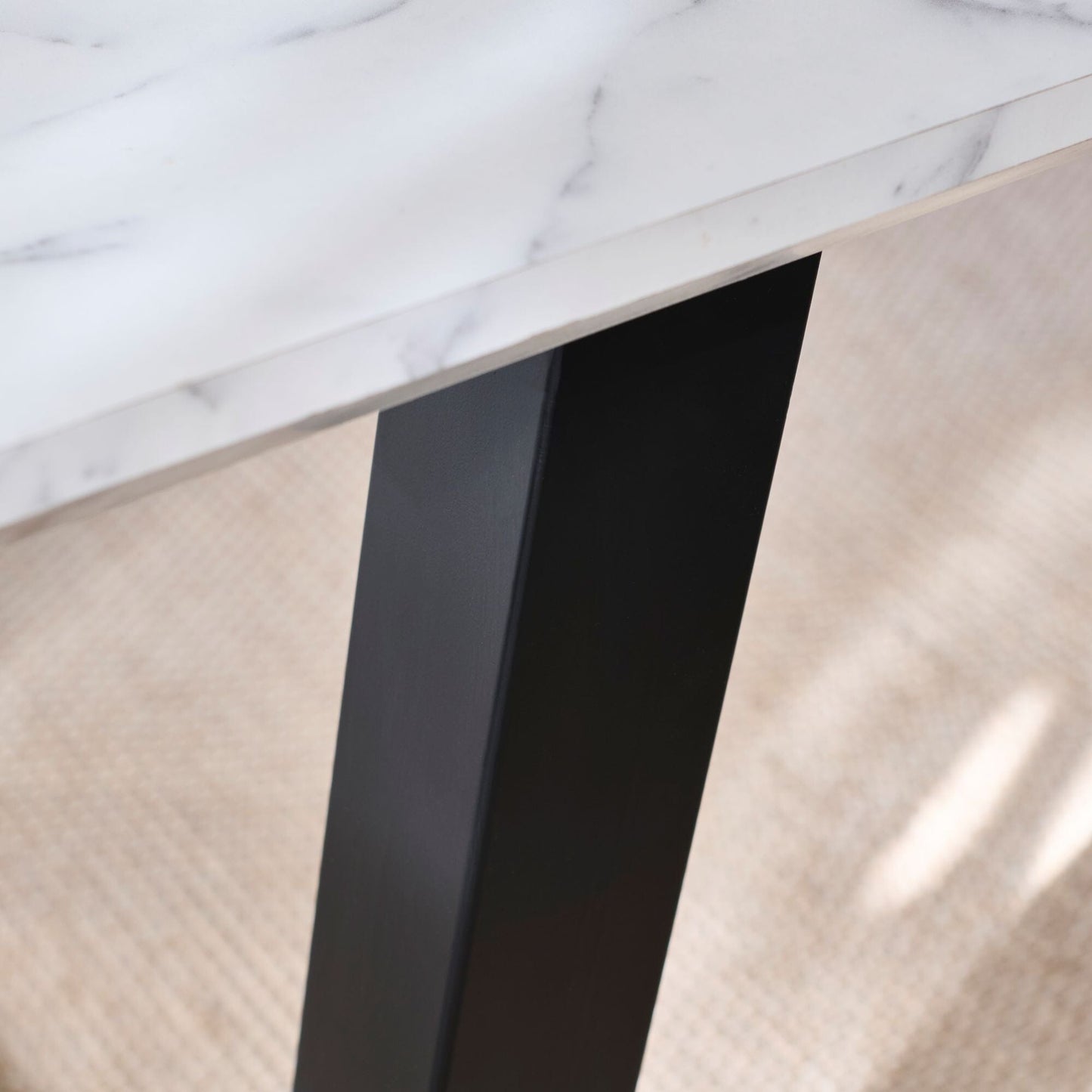 Atlas White Marble Dining Table - Black Metal Legs - Laura James