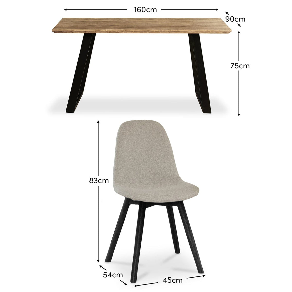 Atlas Chalked Mango Wood Dining Table Set - 6 Seater - Ellis Dining Chairs - Black Oak Legs - Laura James