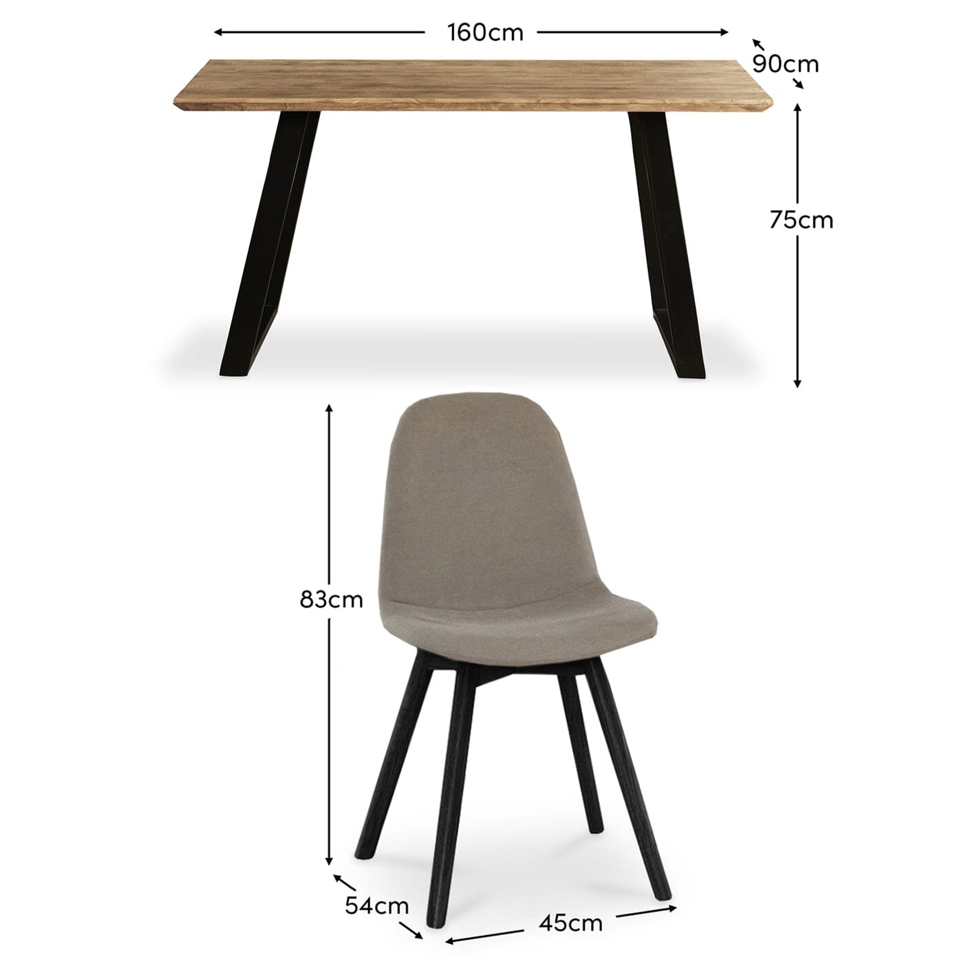 Atlas Chalked Mango Wood Dining Table Set - 6 Seater - Ellis Dining Chairs - Black Oak Legs - Laura James