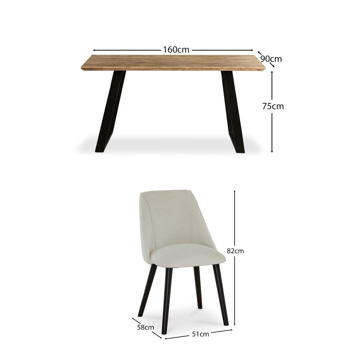 Atlas Chalked Mangowood Dining Table - 6 Seater - Freya Ecru Boucle Dining Chairs - Laura James