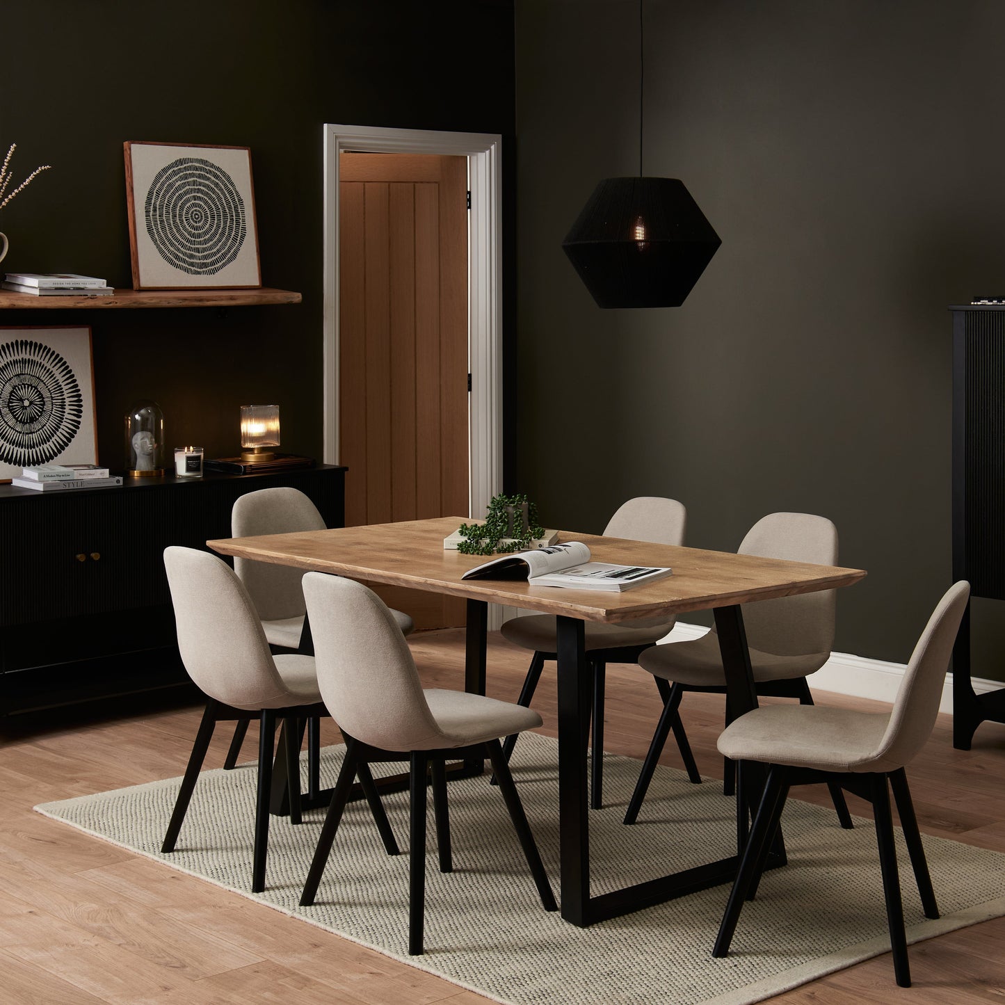 Atlas Chalked Mango Wood Dining Table Set - 6 Seater - Ellis Dining Chairs - Black Oak Legs - Laura James