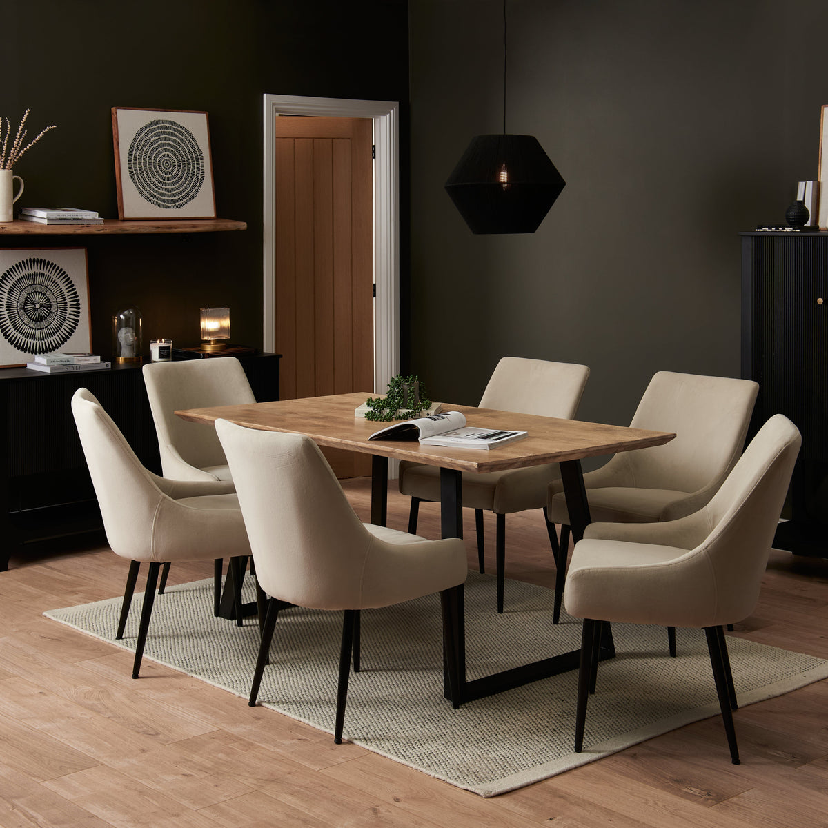 Atlas Chalked Mango Wood Dining Table Set - 6 Seater - Maeve Dining Chairs - Black Oak Legs - Laura James
