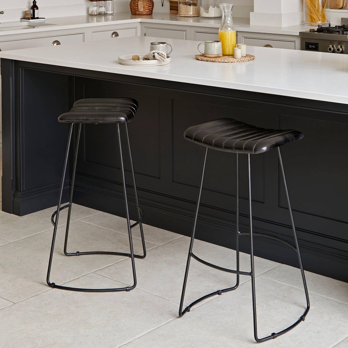Jayden Black Leather Bar Stool - Set of 2 - Laura James