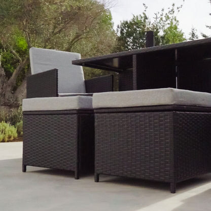 10 Seater Rattan Cube Outdoor Dining Set - Black Weave