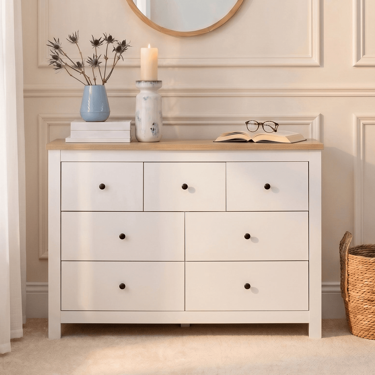 Bampton 4 Piece Bedroom Set - 3 Over 4 Chest of Drawers - Alabaster White - Laura James