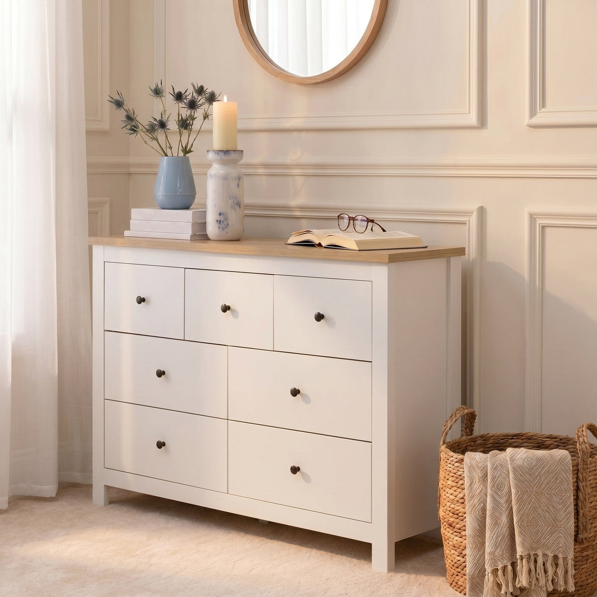Bampton 7 Drawer Chest of Drawers - Alabaster White - Laura James