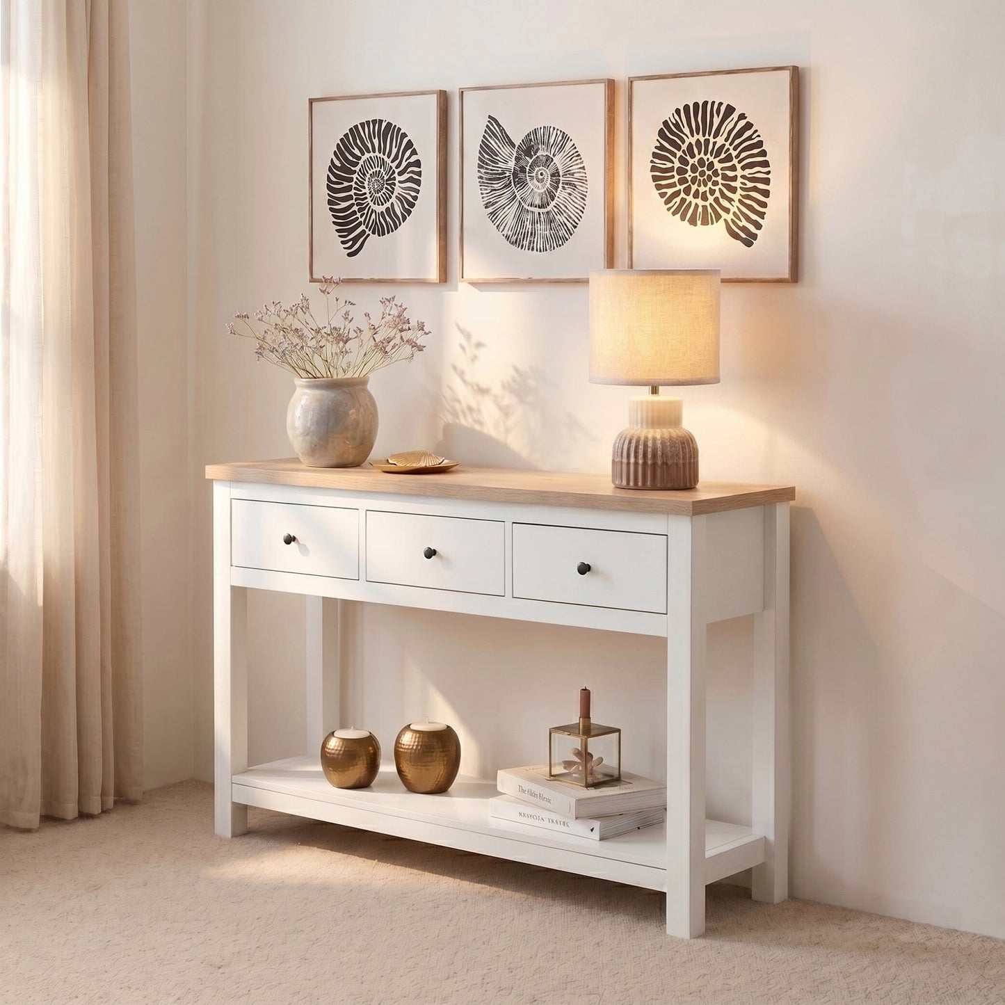 Bampton Alabaster White 3 Drawer Console Table - Laura James