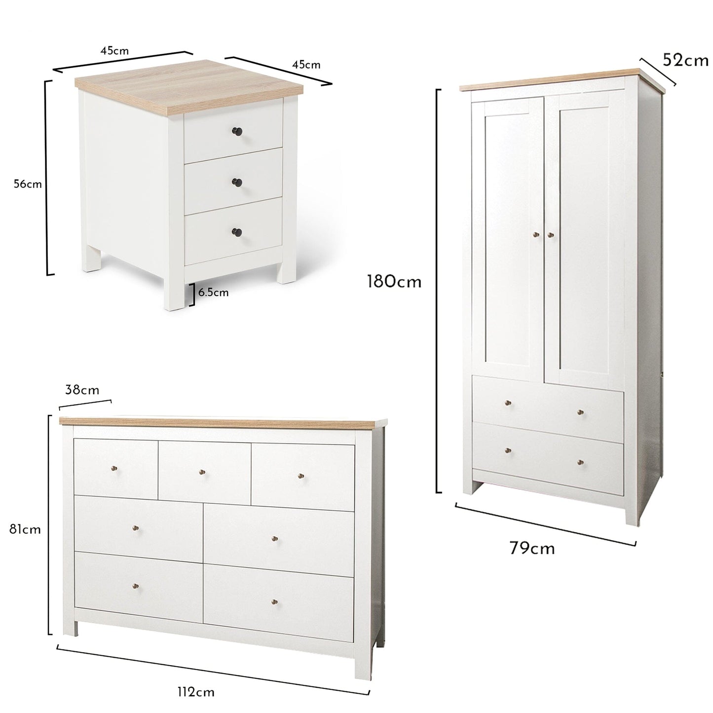 Bampton 4 Piece Bedroom Set - 3 Over 4 Chest of Drawers - Alabaster White