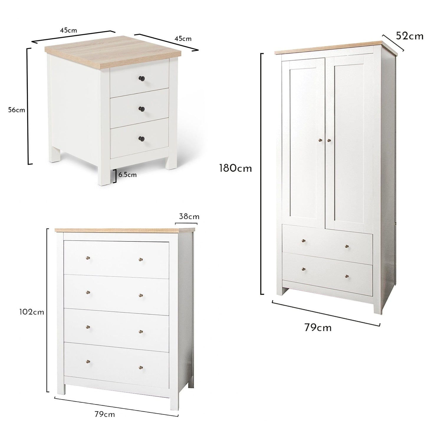 Bampton 3 Piece Bedroom Set - Chest of 4 Drawers - Alabaster White