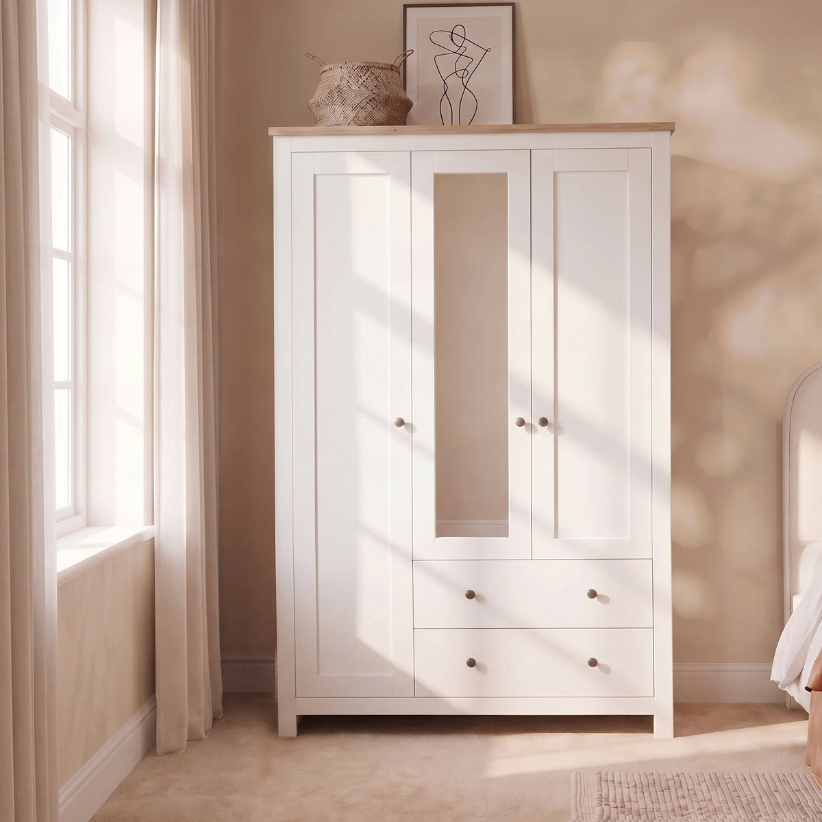 Bampton 3 Door Wardrobe with 2 Drawers - Alabaster White - Laura James