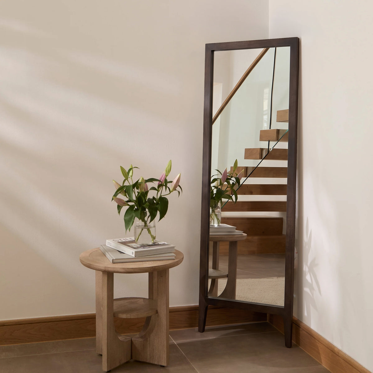 Bastian 160cm Floor Mirror with Legs - Coffee Brown Paulownia