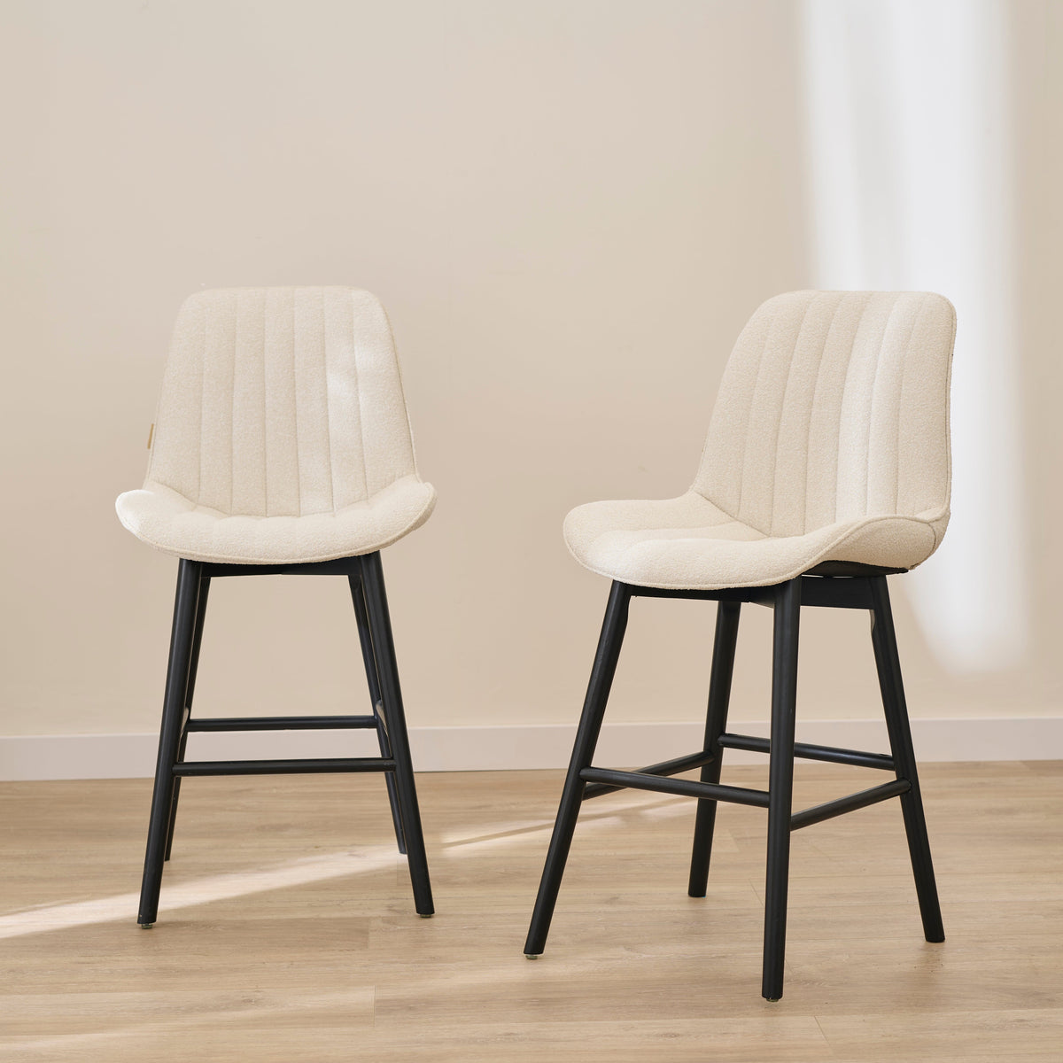 Bella Light Beige Boucle Bar Stool - Black Oak Legs - Laura James