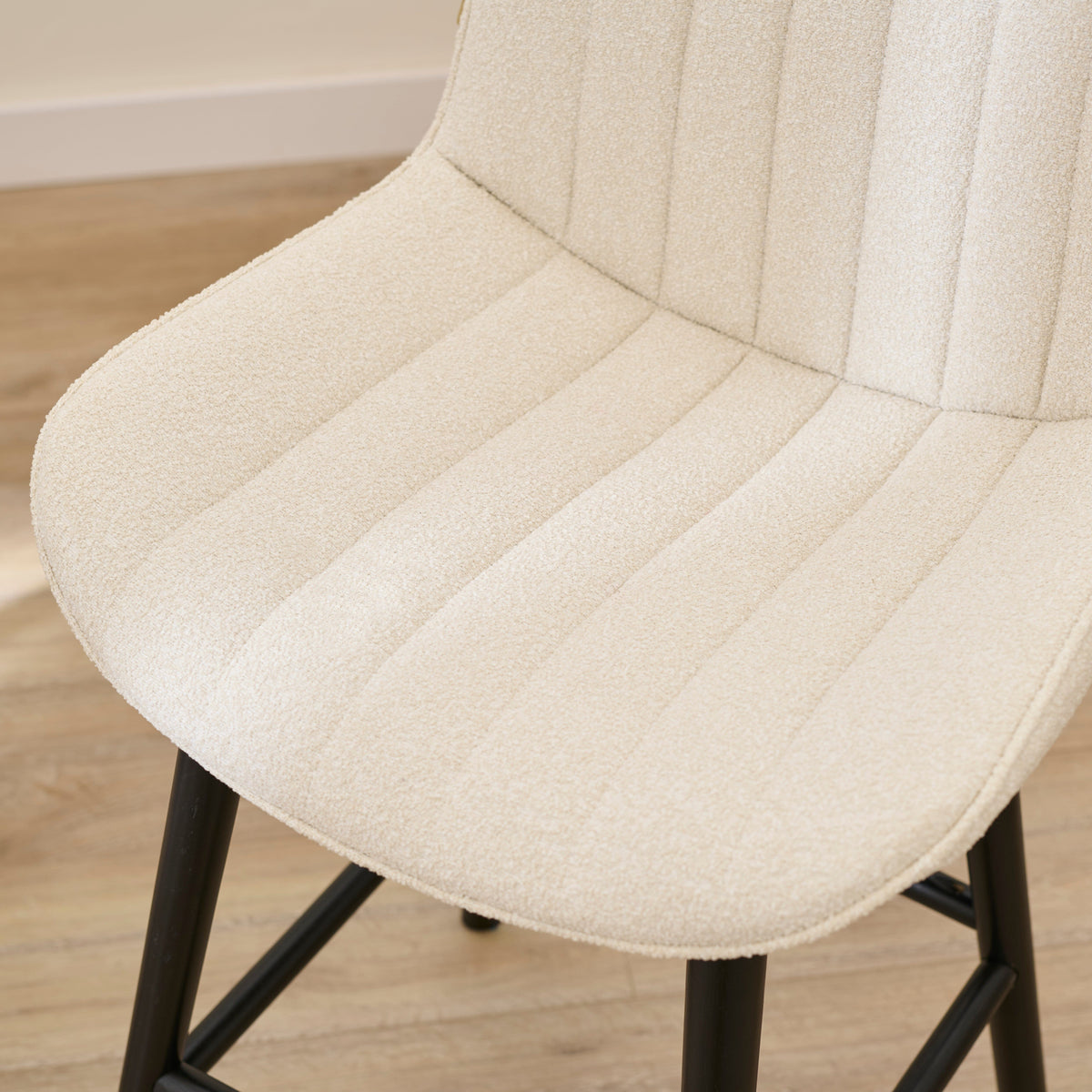 Bella Light Beige Boucle Bar Stool - Black Oak Legs - Laura James