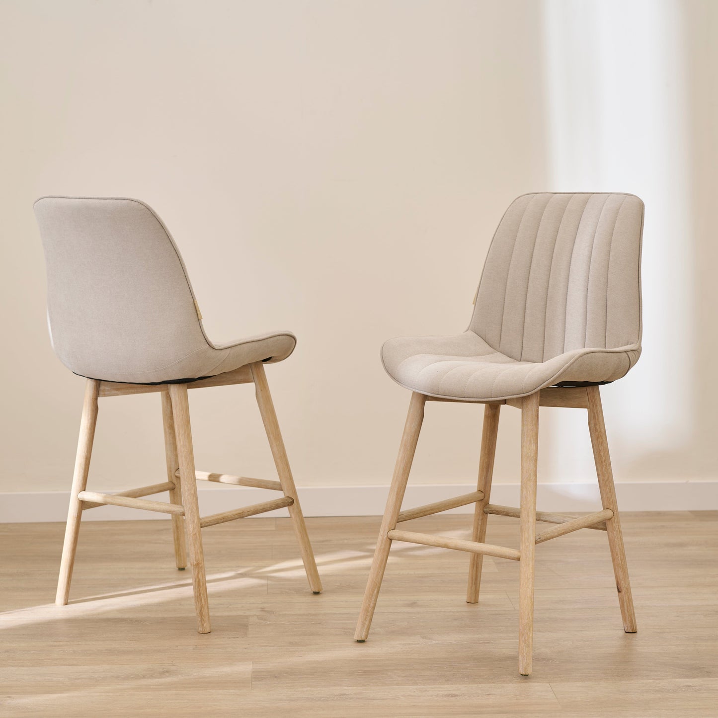 Bella Soft Beige Bar Stool - Whitewash Legs - Laura James