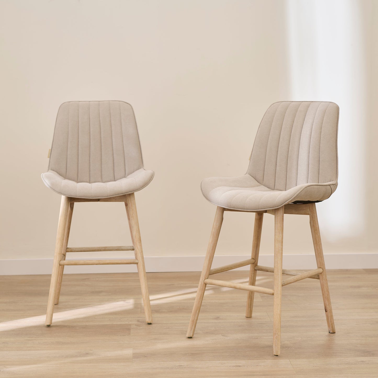 Bella Soft Beige Bar Stool - Whitewash Legs - Laura James