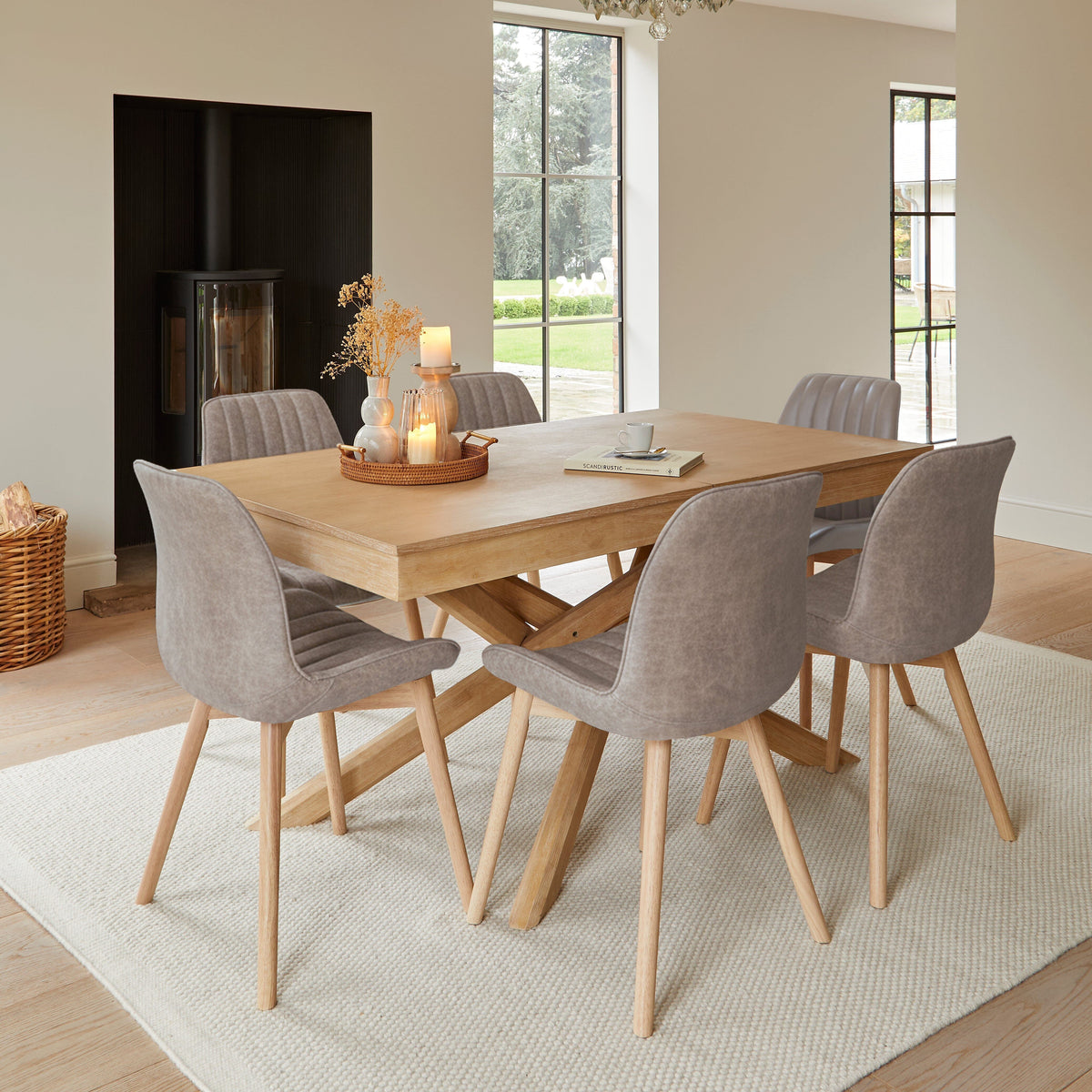 Bella Almond Brown Faux Leather Dining Chairs - Set of 2 - Whitewash Oak Legs