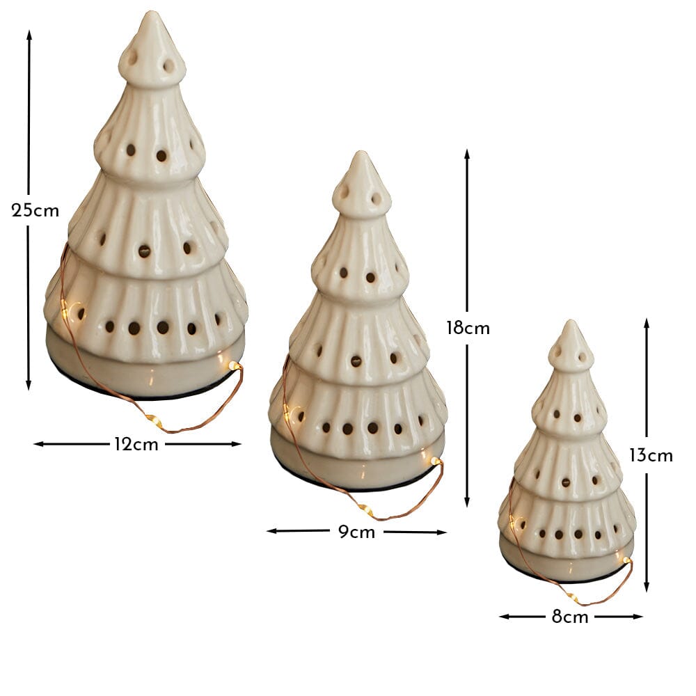 Bergen Ceramic LED Light Up Trees - Set Of 3 - White