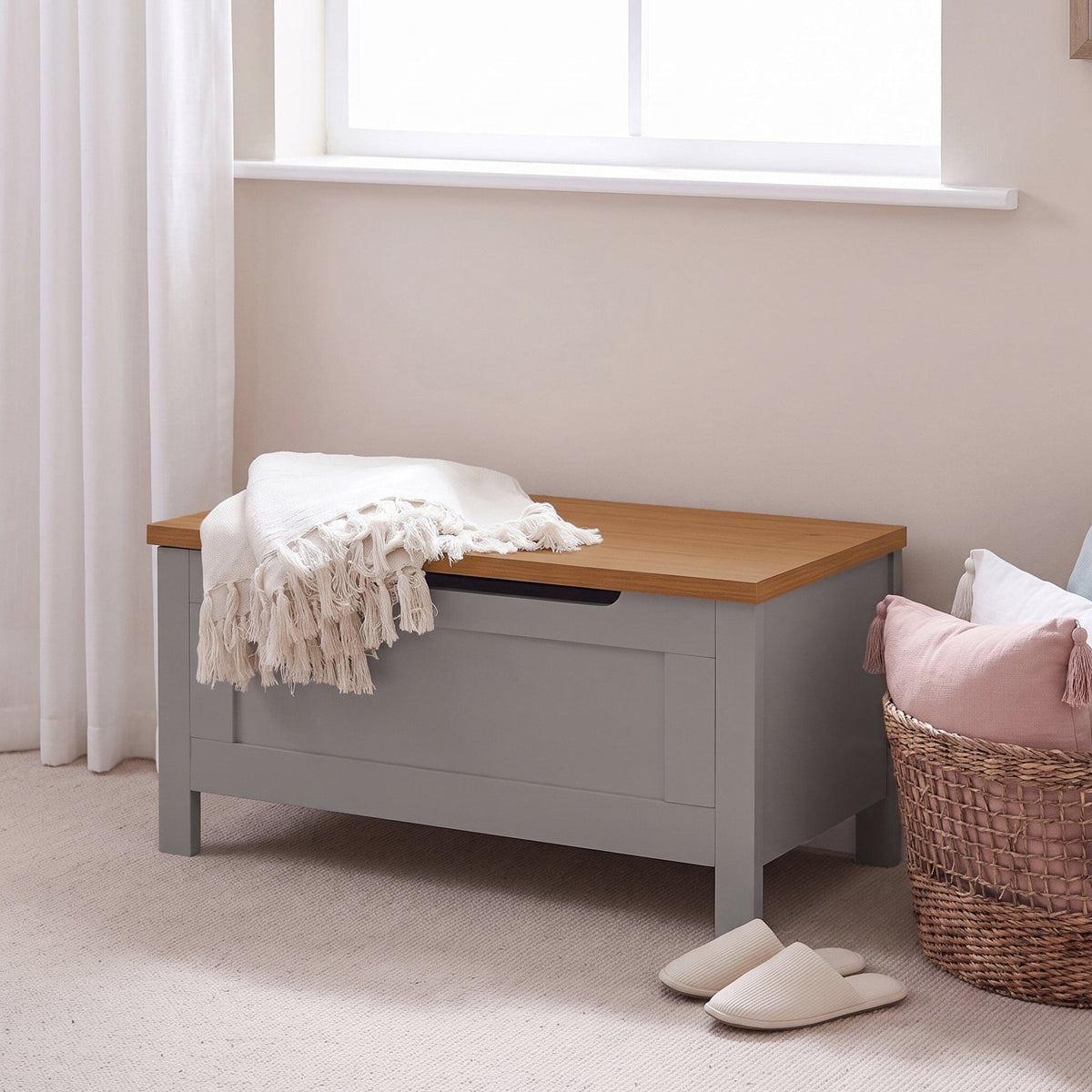 New - Bampton Blanket Box - Stone Grey - Laura James