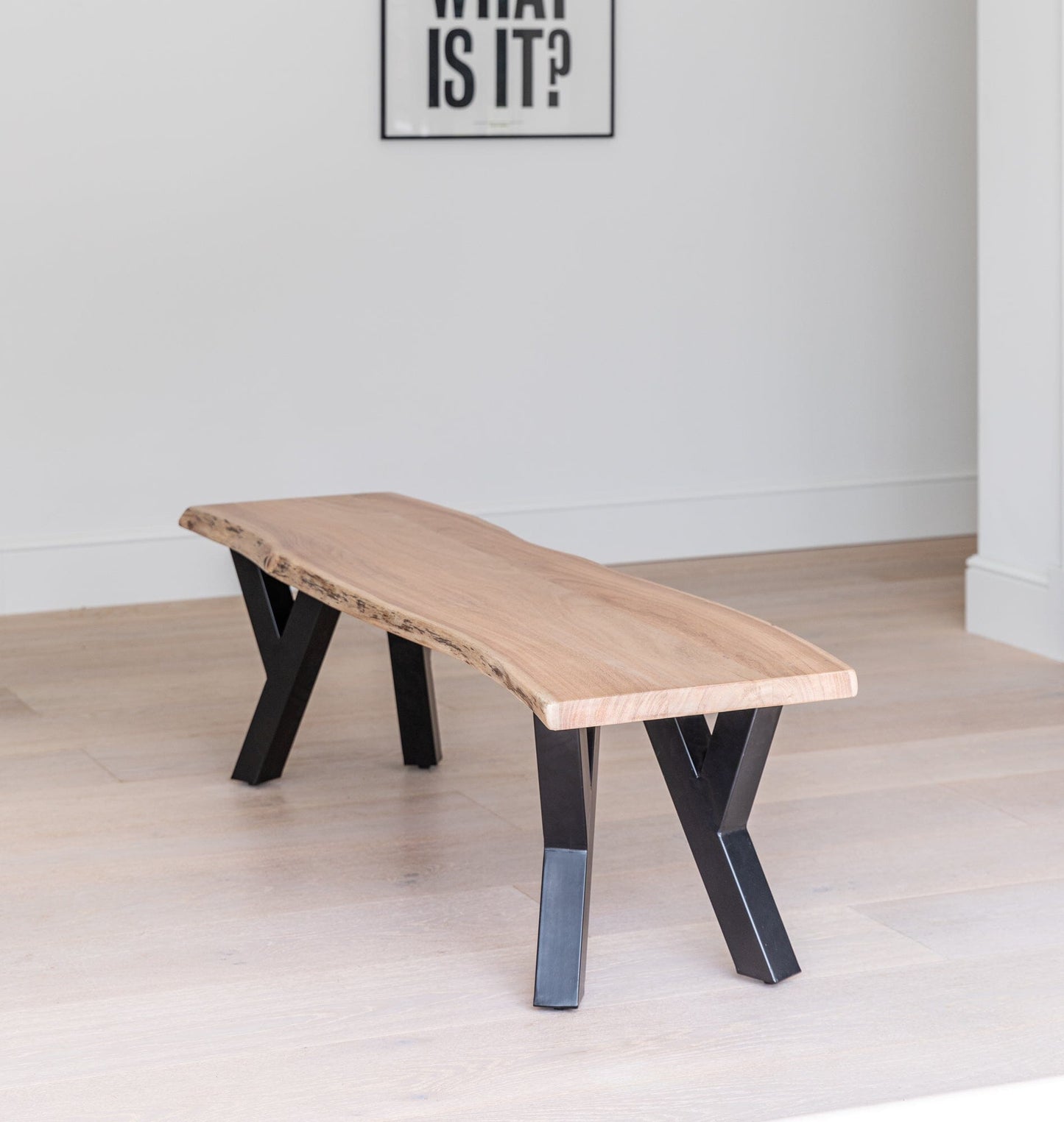 Bosco Acacia Wood Dining Table Set - 6 Seater - Bosco Dining Benches - Black Legs