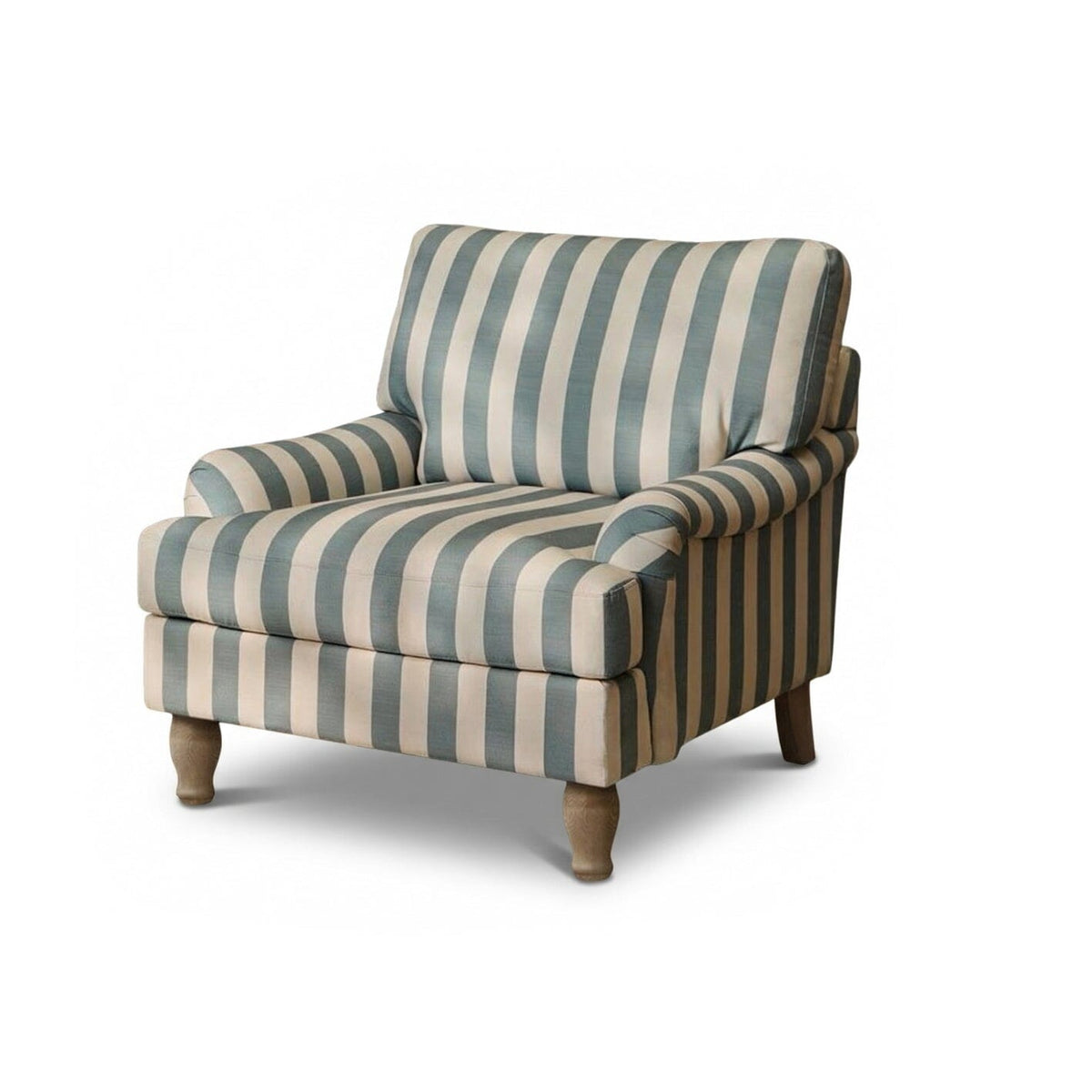 Brea Armchair - Blue Stripe with Whitewash Legs - Laura James