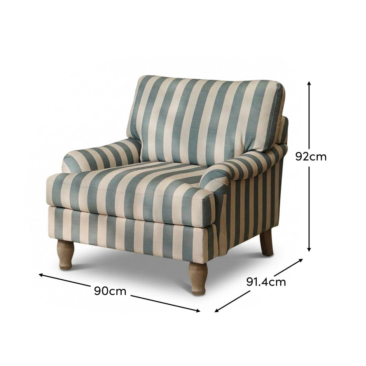 Brea Armchair - Blue Stripe with Whitewash Legs - Laura James